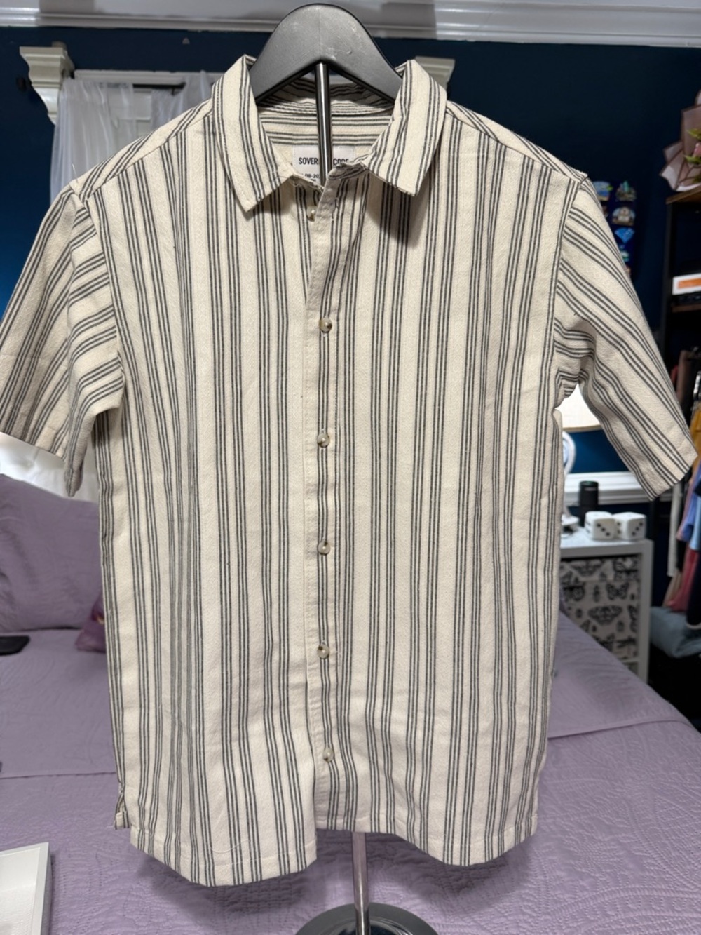 Sovereign Code Boys  Cream and Black Vertical Stripe Short-Sleeve Shirt
